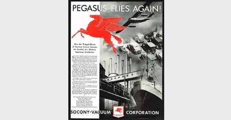 Socony compra el resto de los activos de Vacuum, y la compañía cambia su nombre a Socony-Vacuum. El Pegasus, símbolo del antiguo Standard de Nueva York, se adopta oficialmente como el logotipo de Socony-Vacuum. Mobil Sekiyu, en Japón, fue el primero en usarlo en rojo.