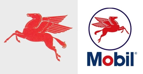 En su centésimo aniversario, Socony Mobil Oil Company cambia su nombre a Mobil. Y la empresa de diseño Chermayeff & Geismar crea un nuevo logotipo. El nombre Mobil escrito en azul obtiene la o en rojo y está separado del símbolo de Pegaso.
