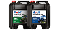 Tres aceites de motor Mobil para maquinaria agrícola